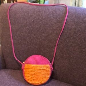 Anthropologie hot pink/orange suede crossbody